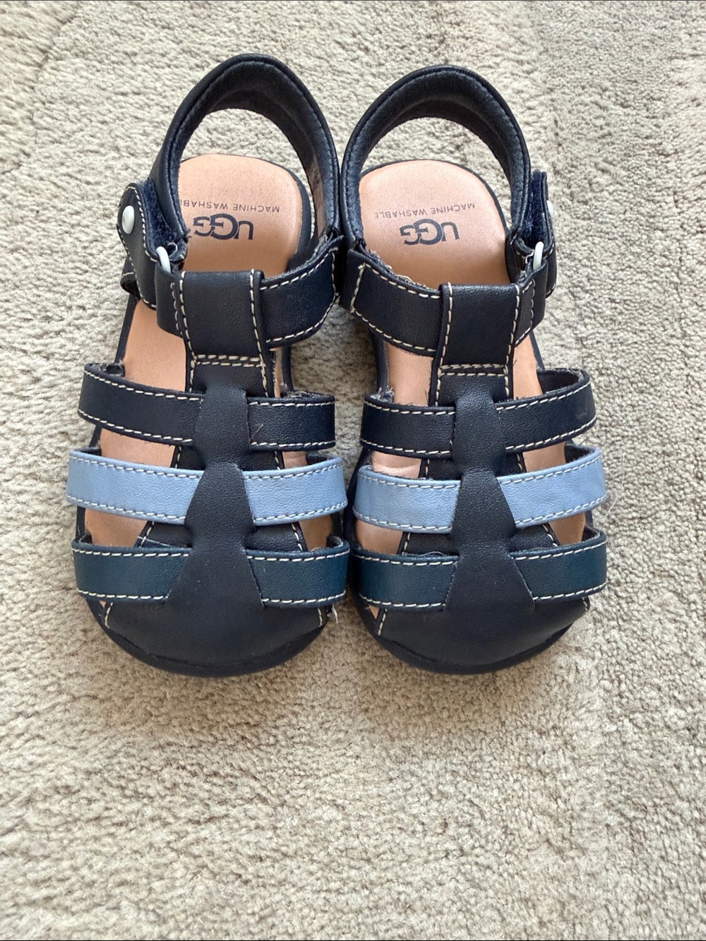 UGG Kids Navy and Light Blue Leather Fisherman Sandals